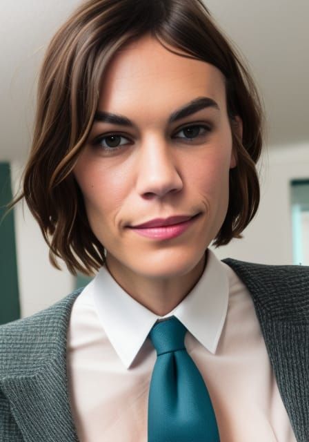 wearing a tie, close up