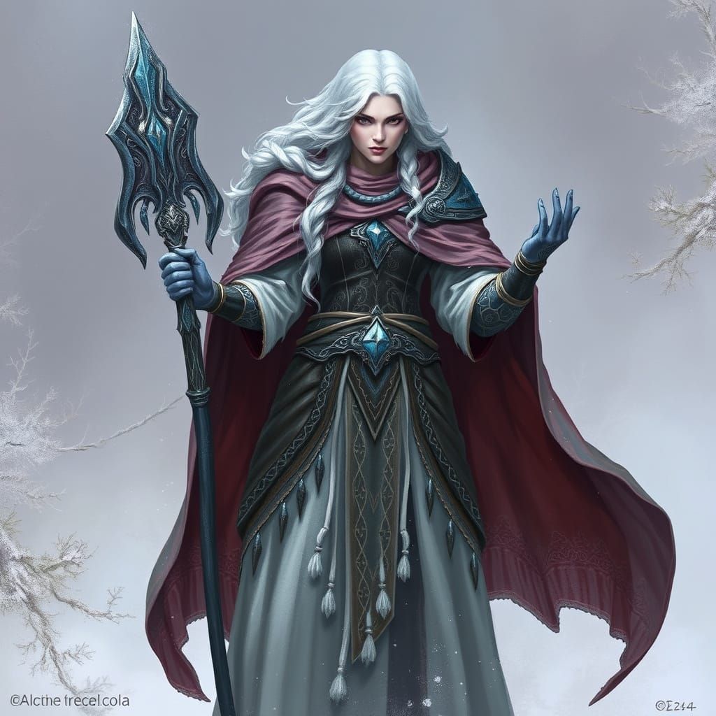 Matriarch Eldra Snow-Held in Frost-Touched Regalia