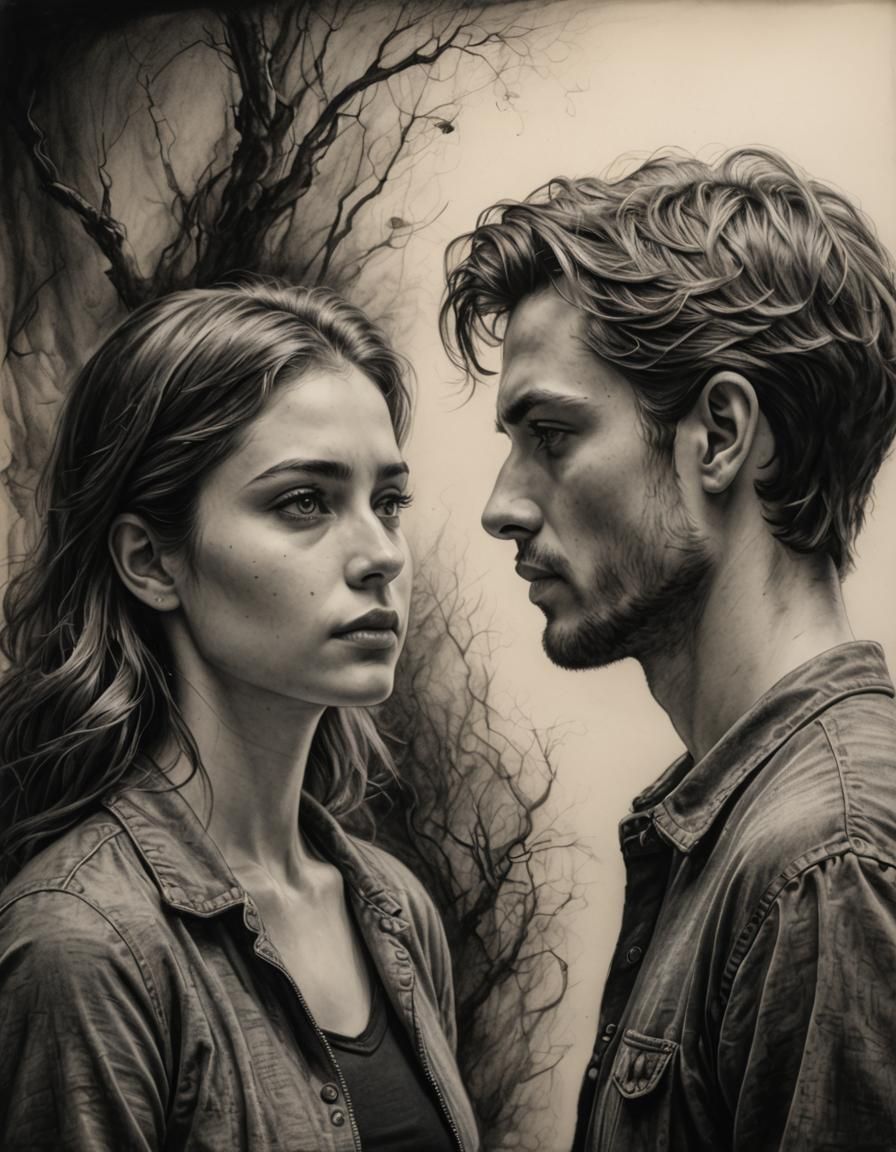 Young Man's Charcoal Portrait of Longing