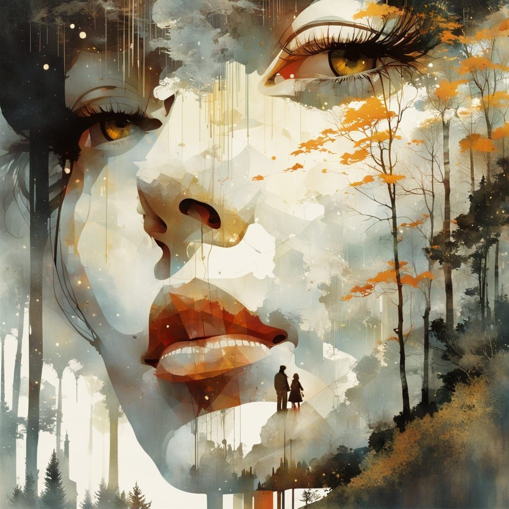 Double Exposure Galaxy Drips into Cityscape