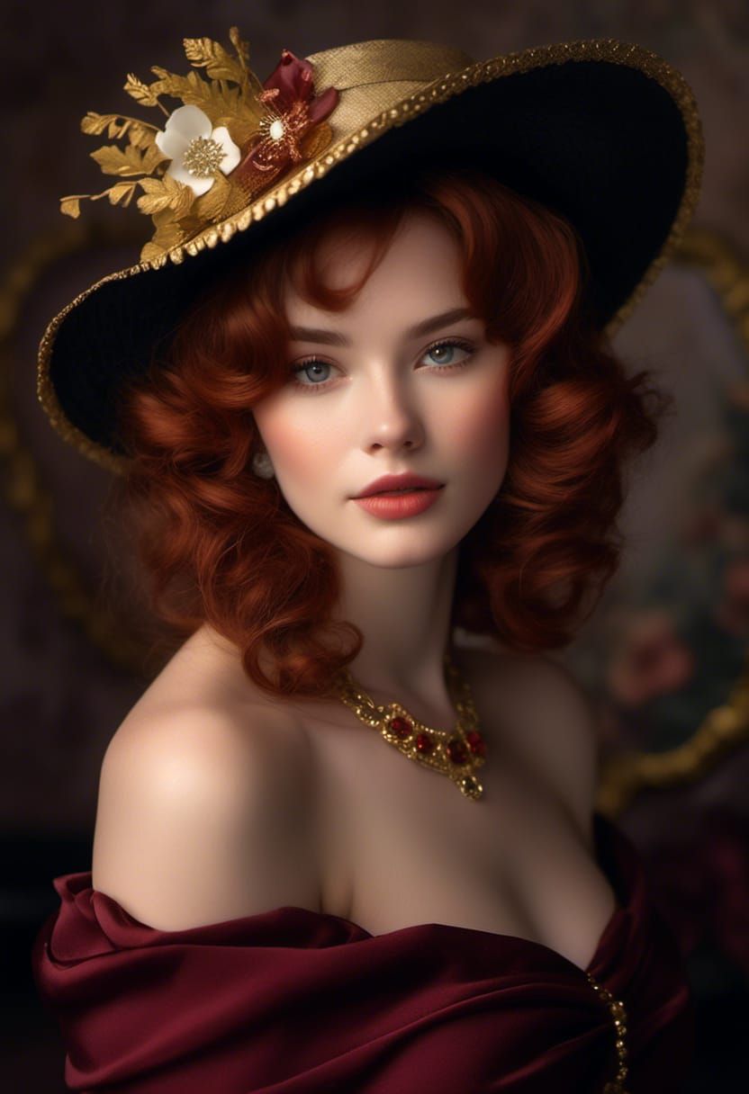 Vintage Portrait of a Woman with Floral Hat