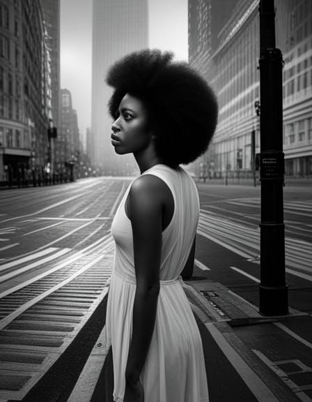 Night Pavement: Woman in Charcoal Drawing Style