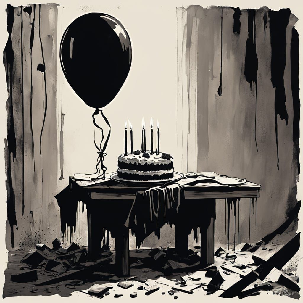 Eerie Birthday Scene in Dark, Moody Lighting