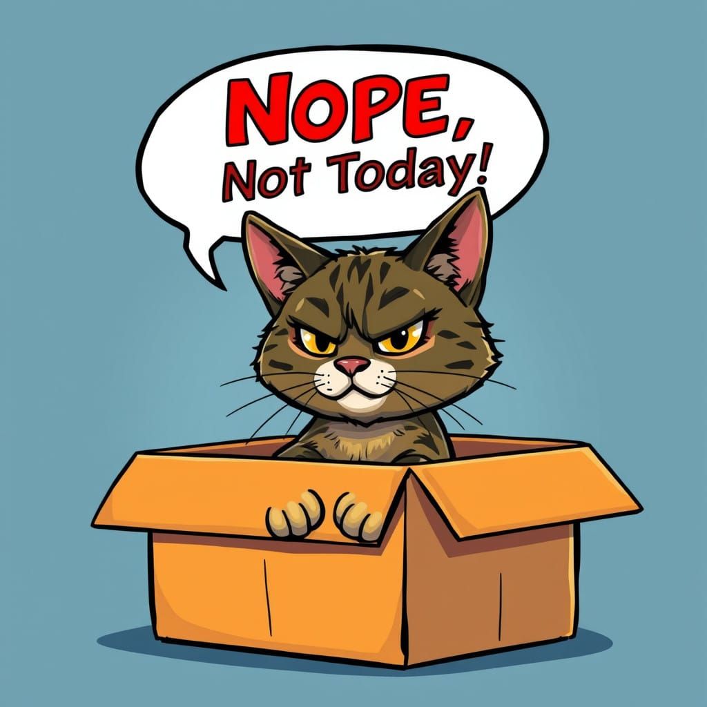 Mischiefous Cat Refuses to Budge in Comic Book Style