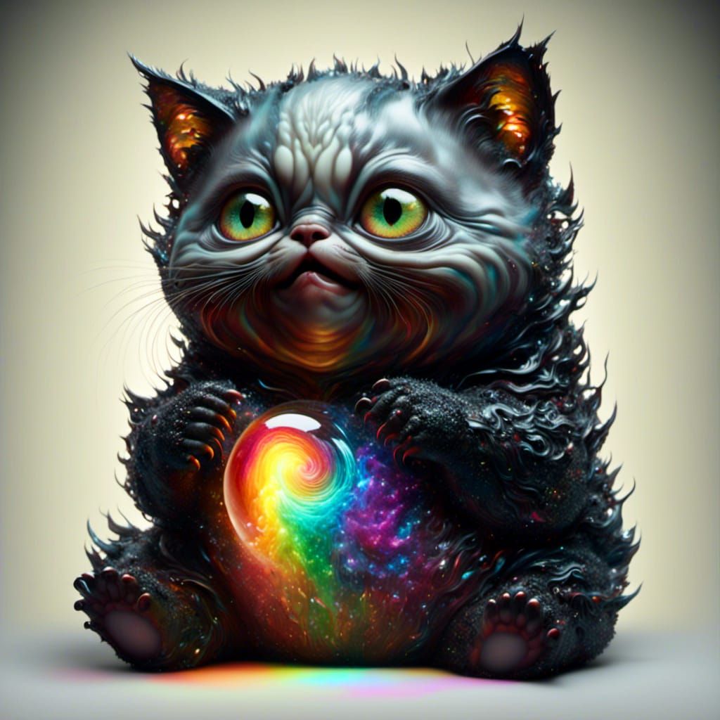 Surreal Gollum Kitten Portrait with Dark Sparkle