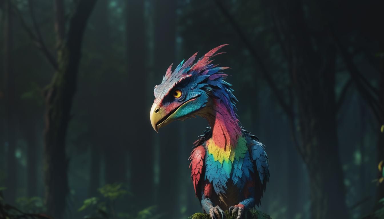 Mystical Raptor in Fantasy Forest: 3D Art Masterpiece