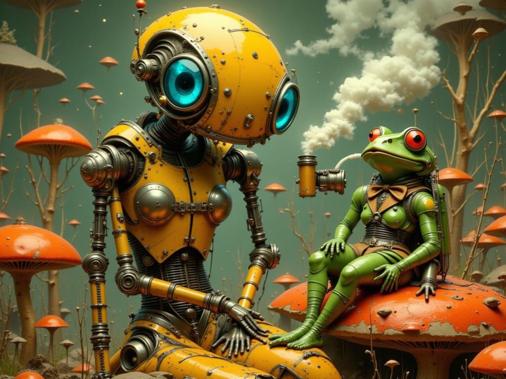 Depressed Robot Confides in Frog with Hookah