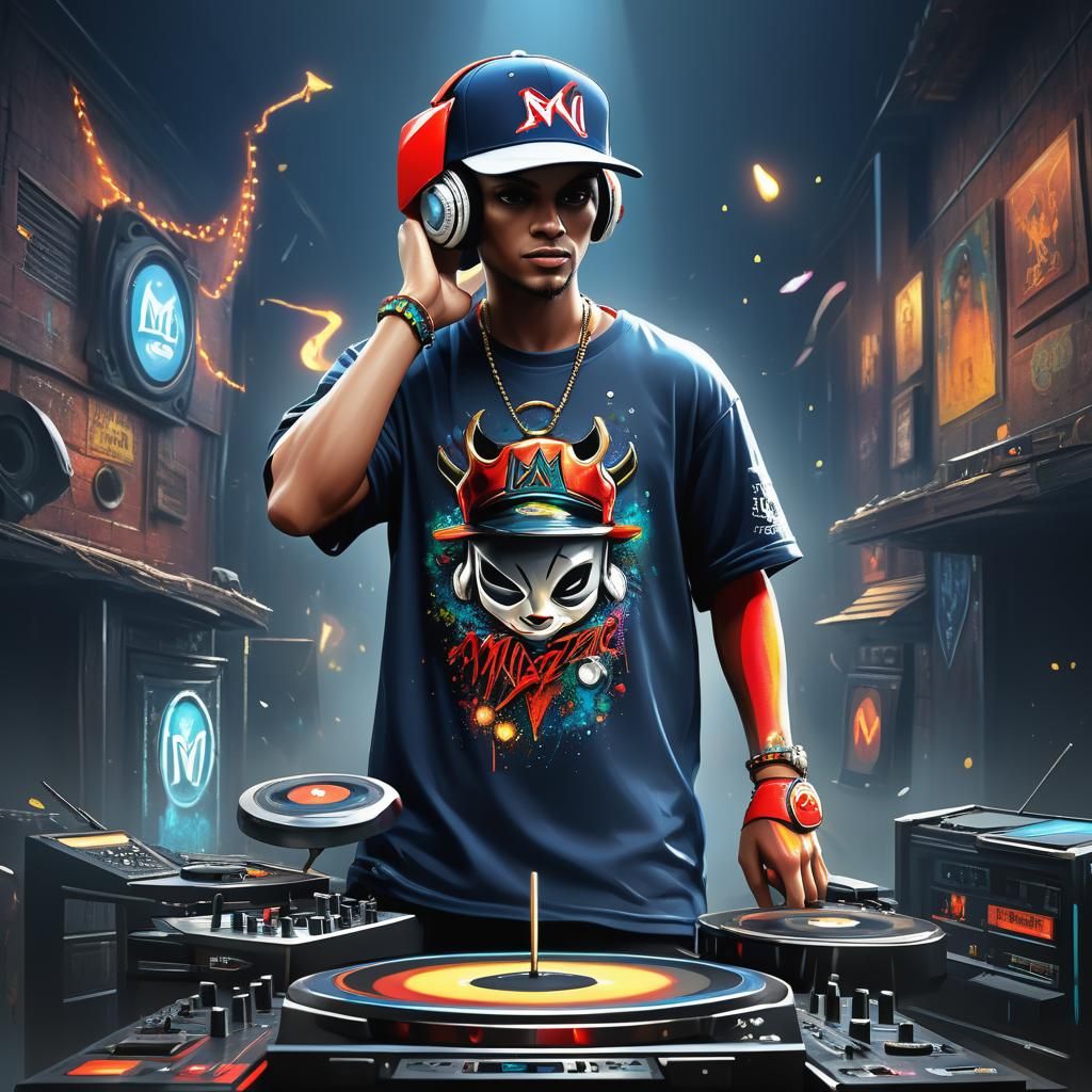 Cat DJ Mixing Music: Detailed Digital Art