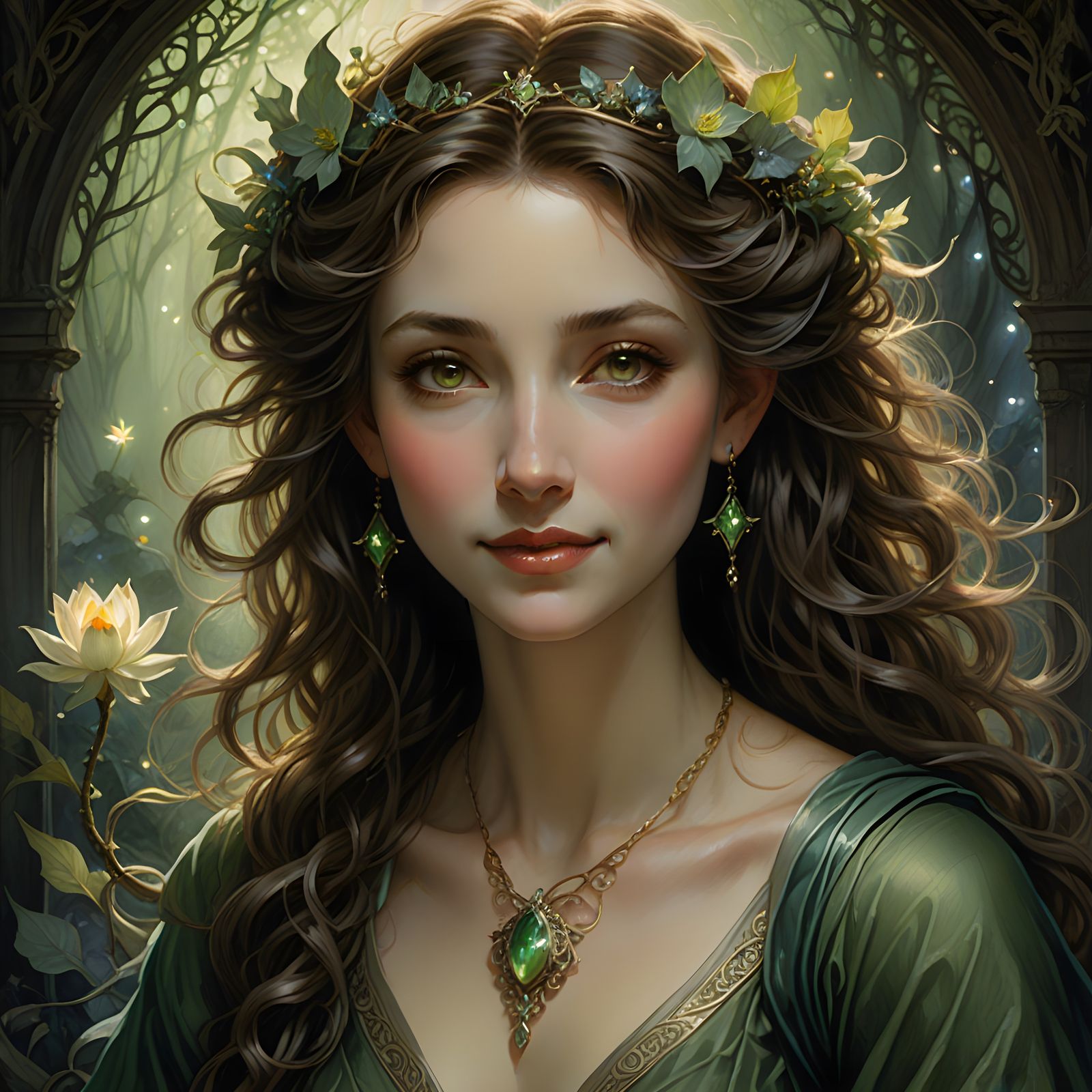 Ethereal Norse Goddess in Emerald Glory