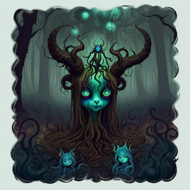 Eldritch Cute Shub-Niggurath in Surreal Ink Art