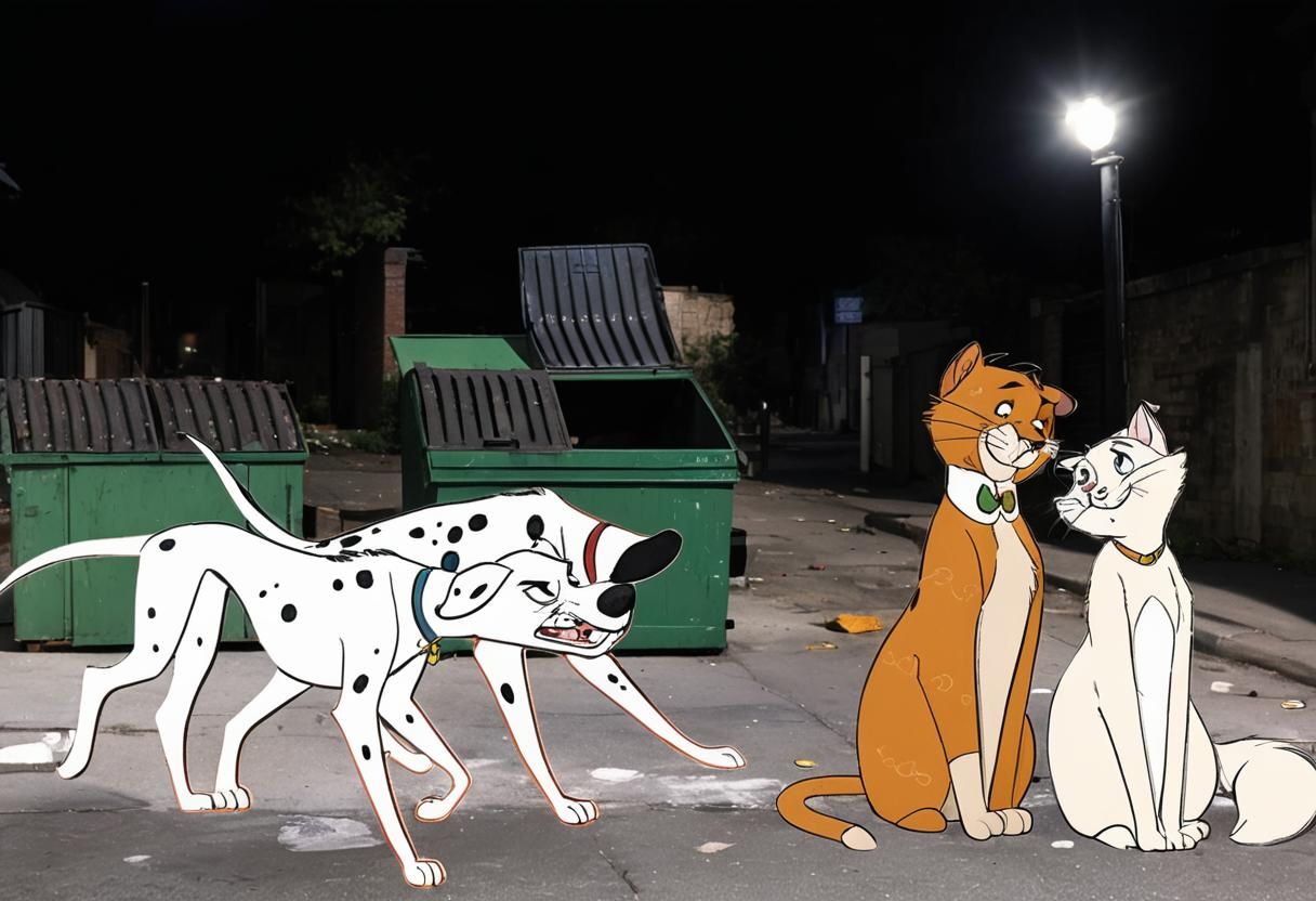 Dalmatians Snarling in Dark Alley Digital Cartoon
