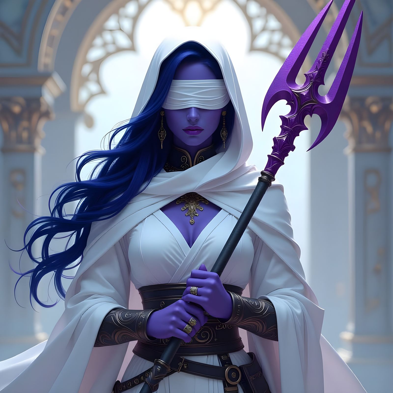 Priestess with Purple Skin and Halberd