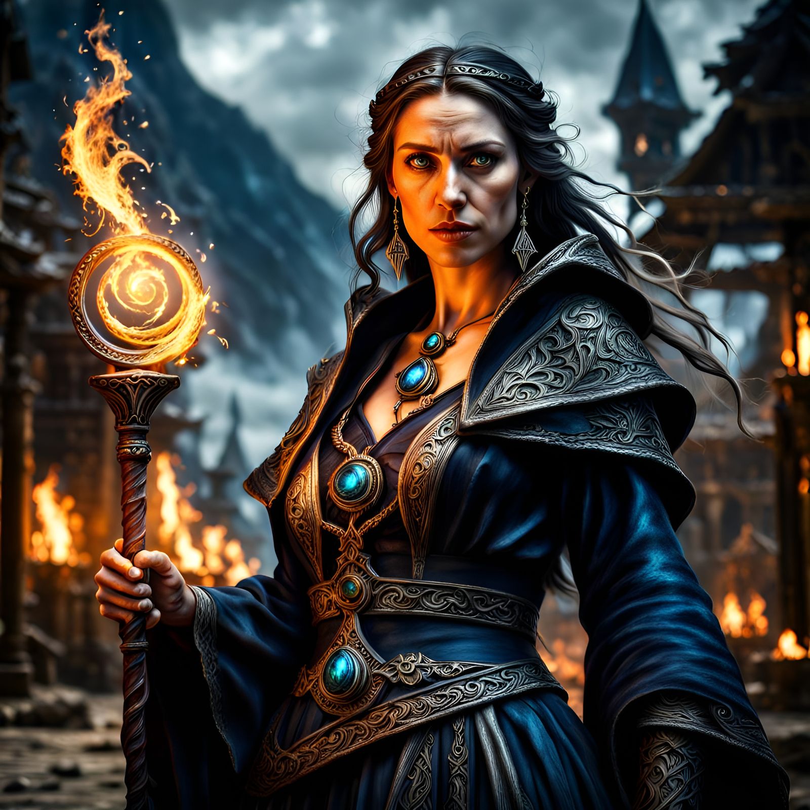 Fantasy Sorcerer with Magical Staff in Digital Art