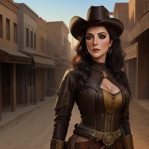 Gunfighter Deanna Troi in Steampunk Wild West
