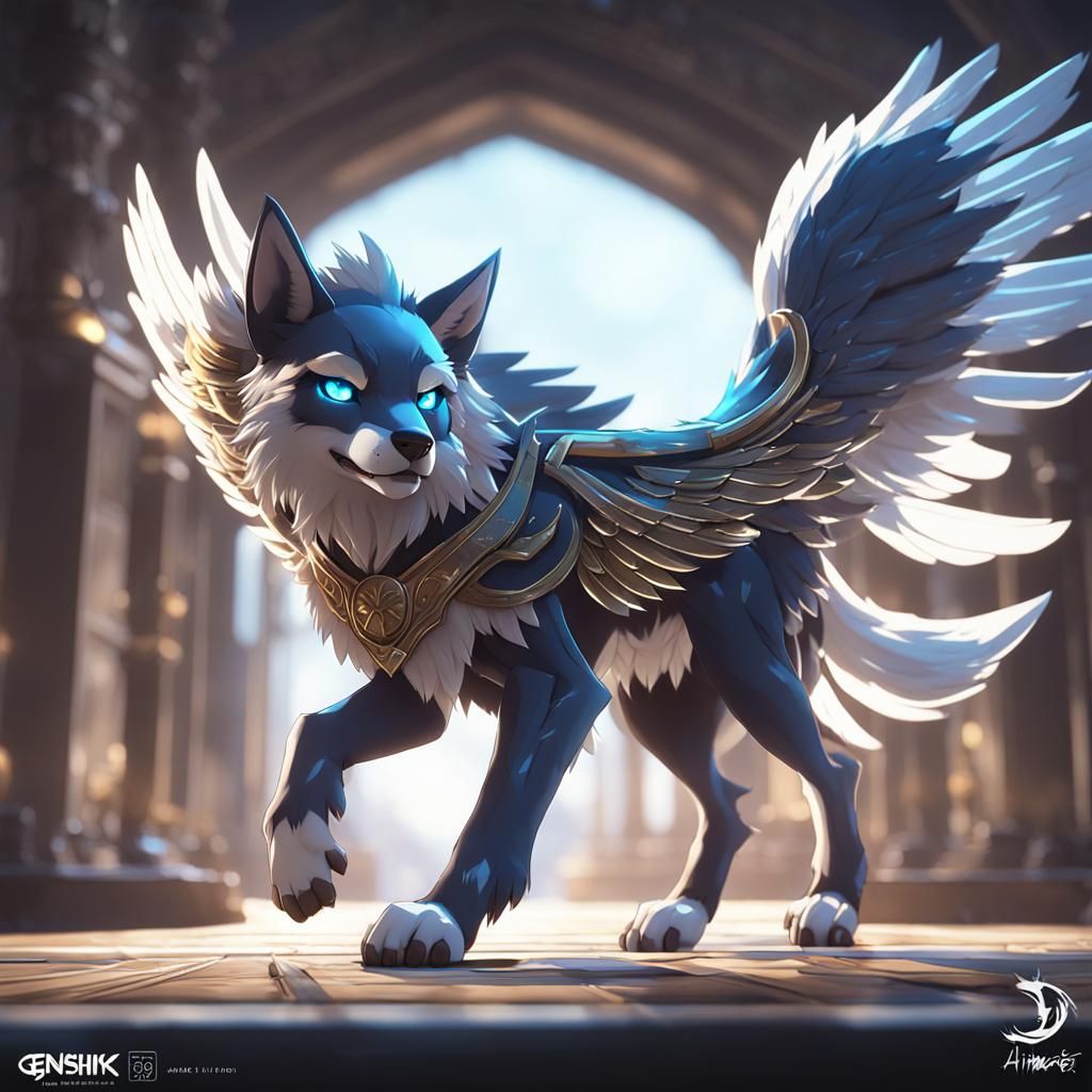 Winged Toon Wolf in 3D Anime Style