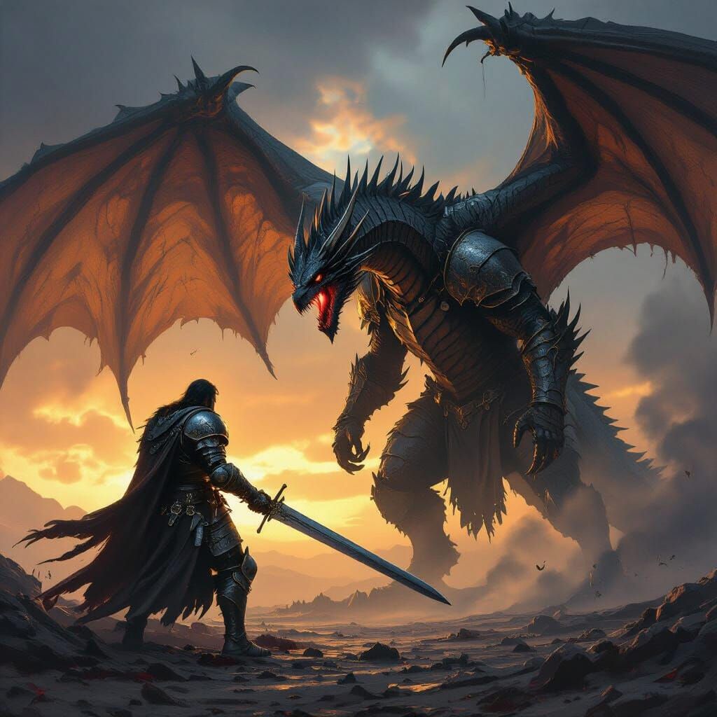 Knight's Last Stand Against Injured Dragon in Epic Fantasy A...
