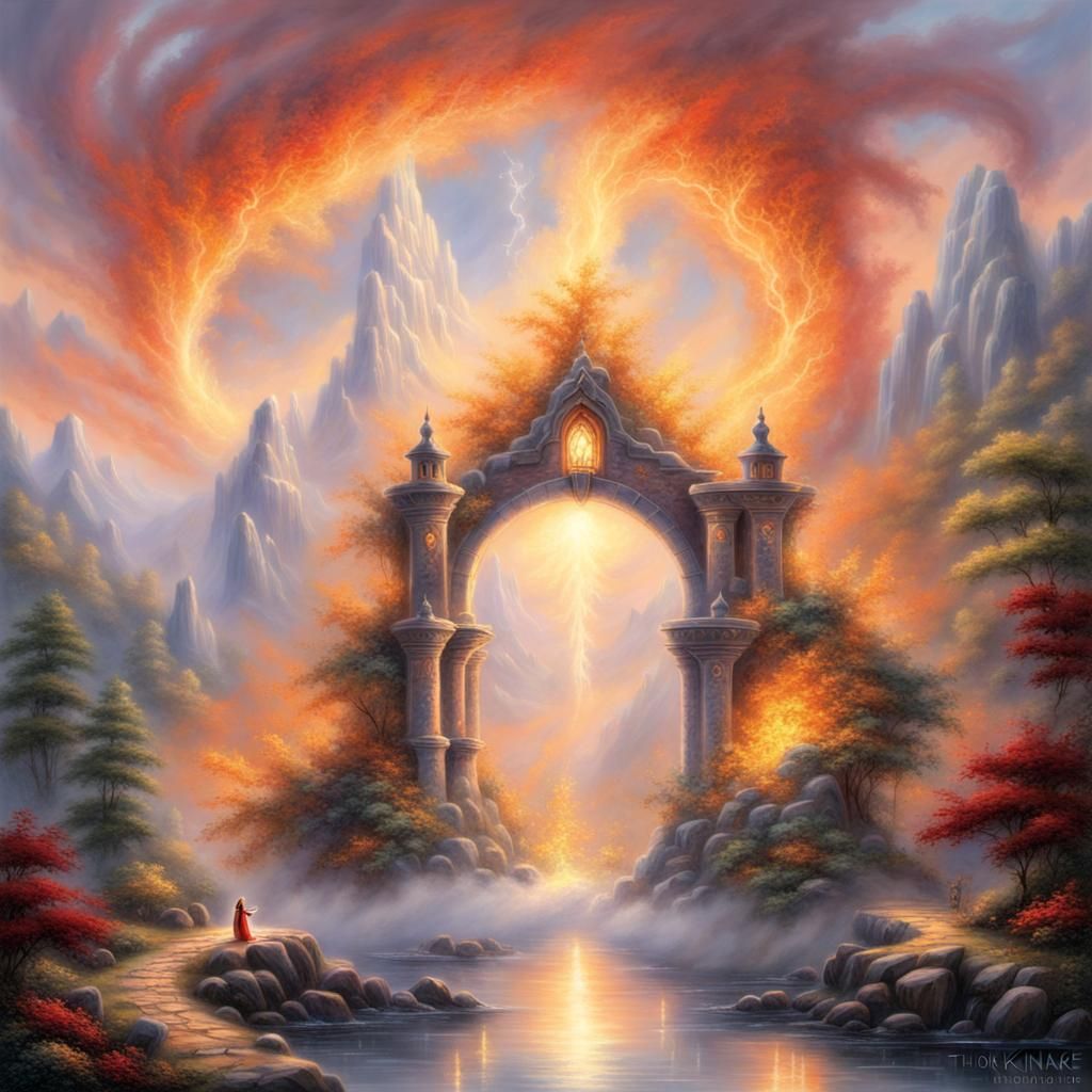 Ethereal Fire Djinn Portal in Fantasy Style