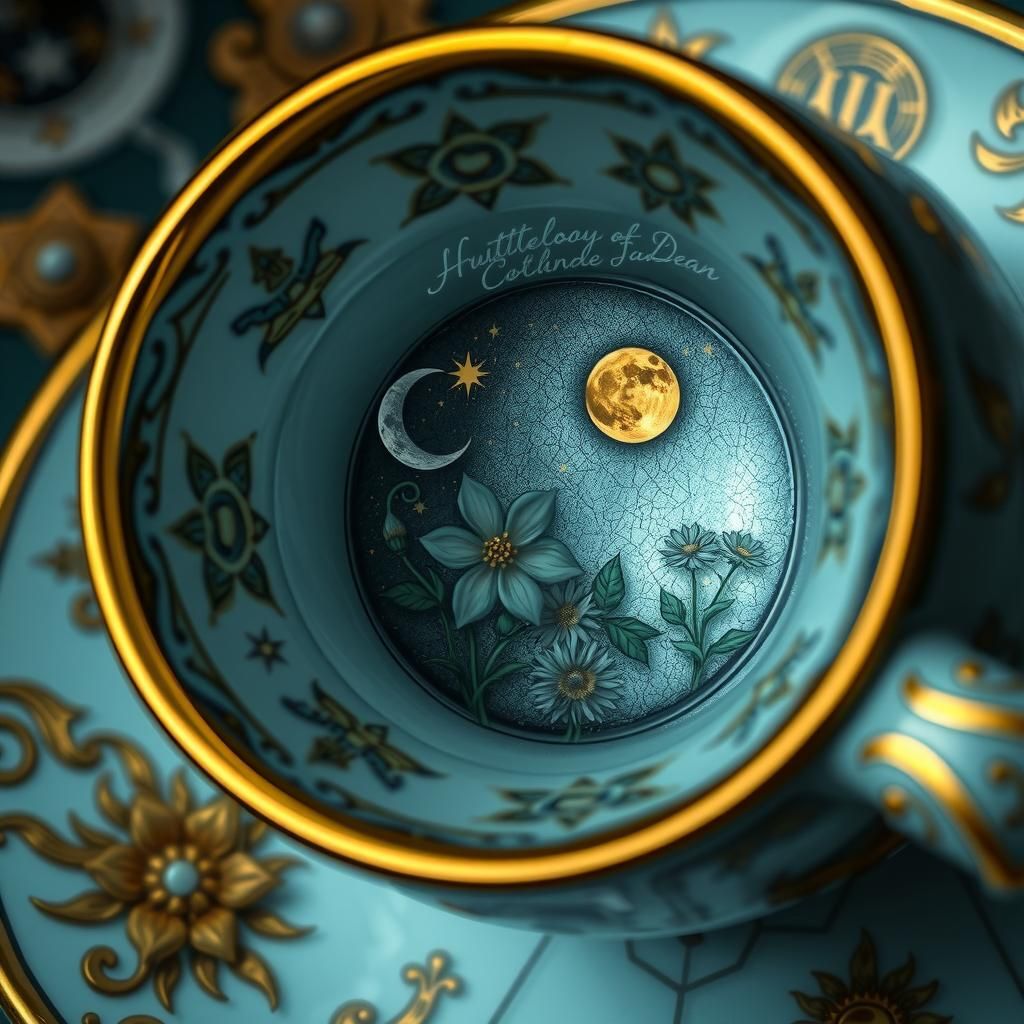 Antique Teacup Reveals Miniature Moon and Sun