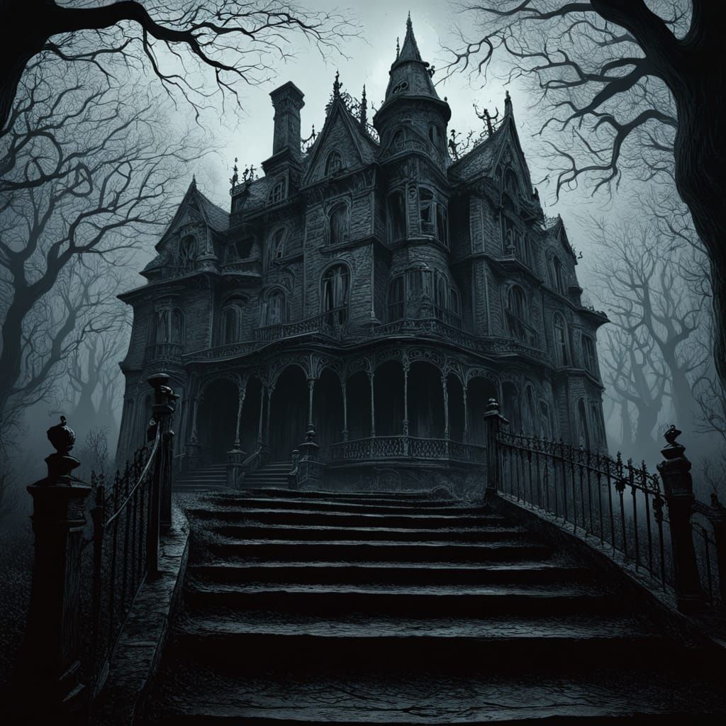 Lovecraftian Horror at Decrepit Manor: Vintage Pulp Illustra...