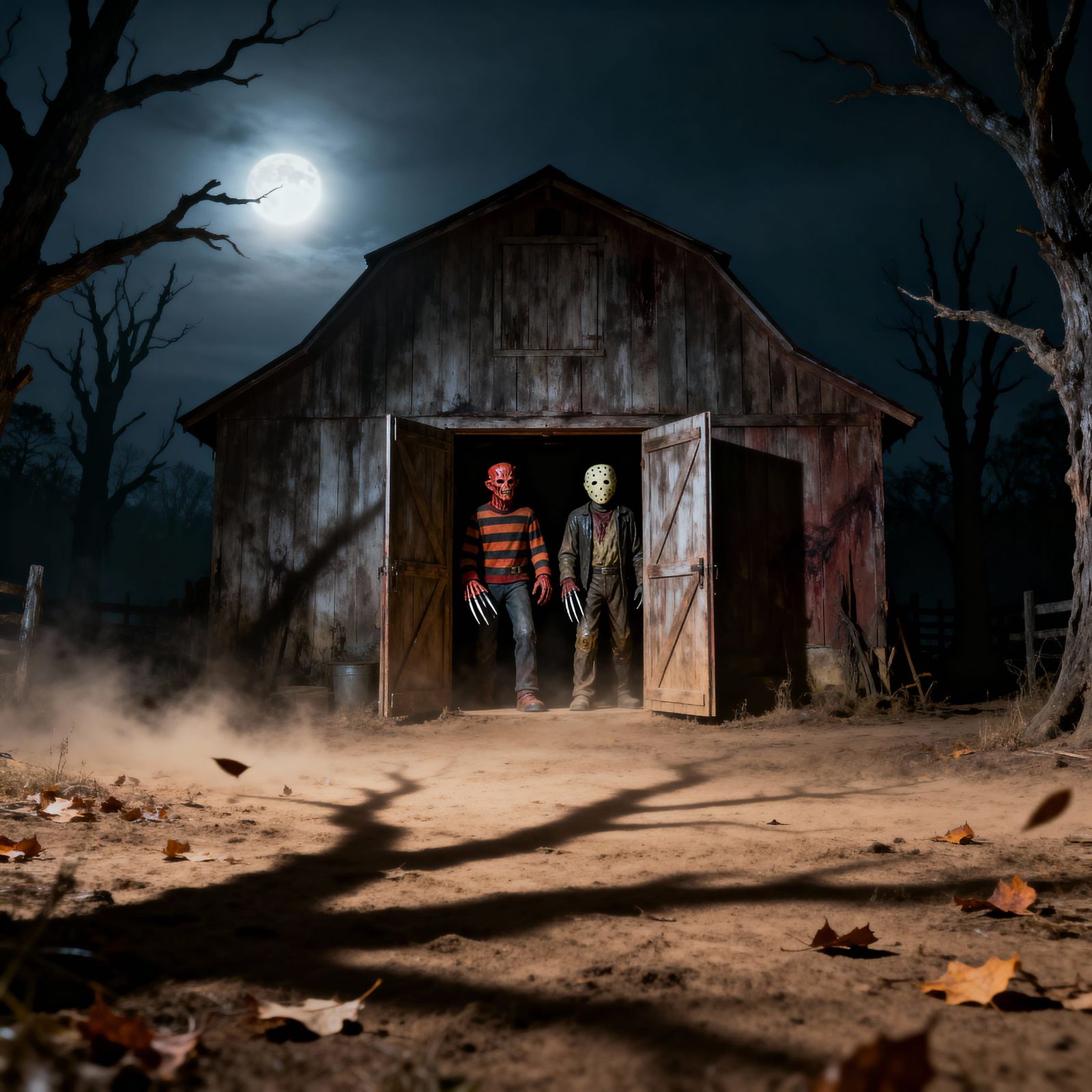 Halloween Barn with Horror Icons Freddy & Jason
