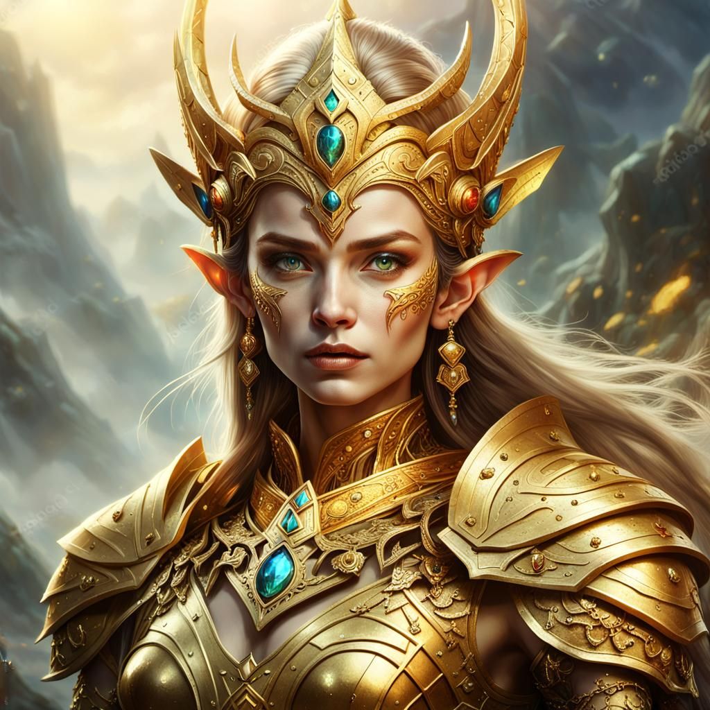 Triumphant Elf Queen on Troll Head, Digital Art