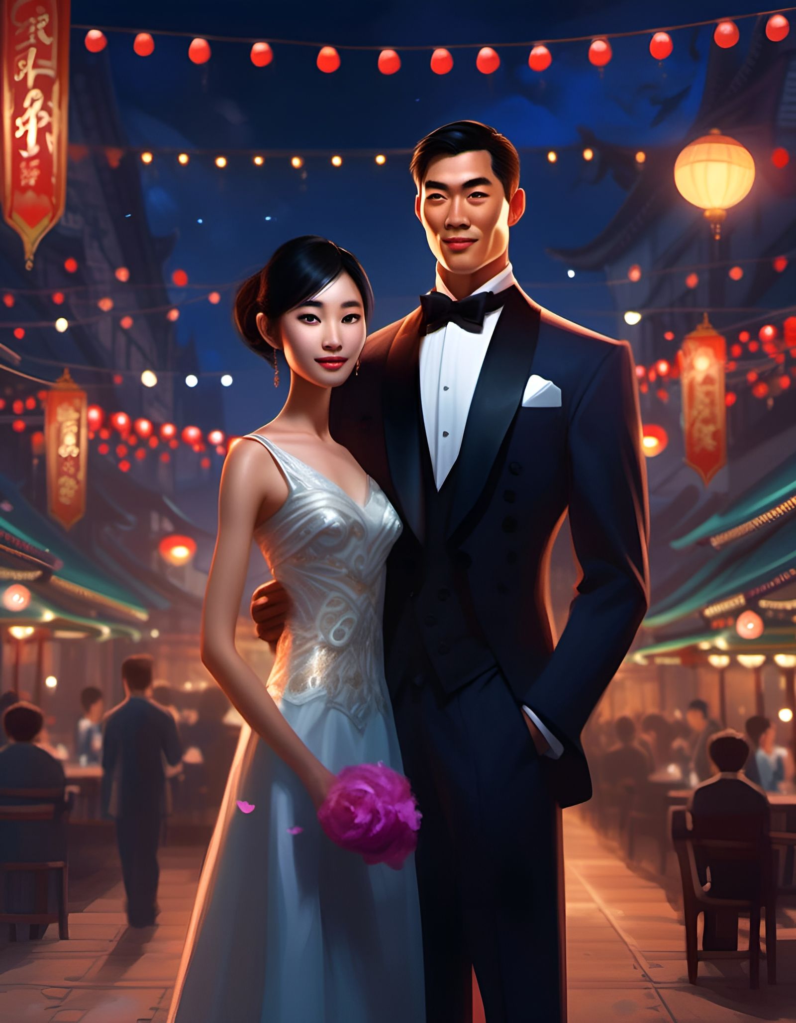 Romantic Night in Seoul: Hyperdetailed Digital Portrait