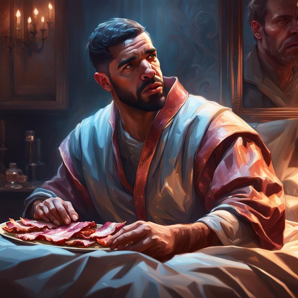 Hyperrealistic Portrait of Man Eating Bacon