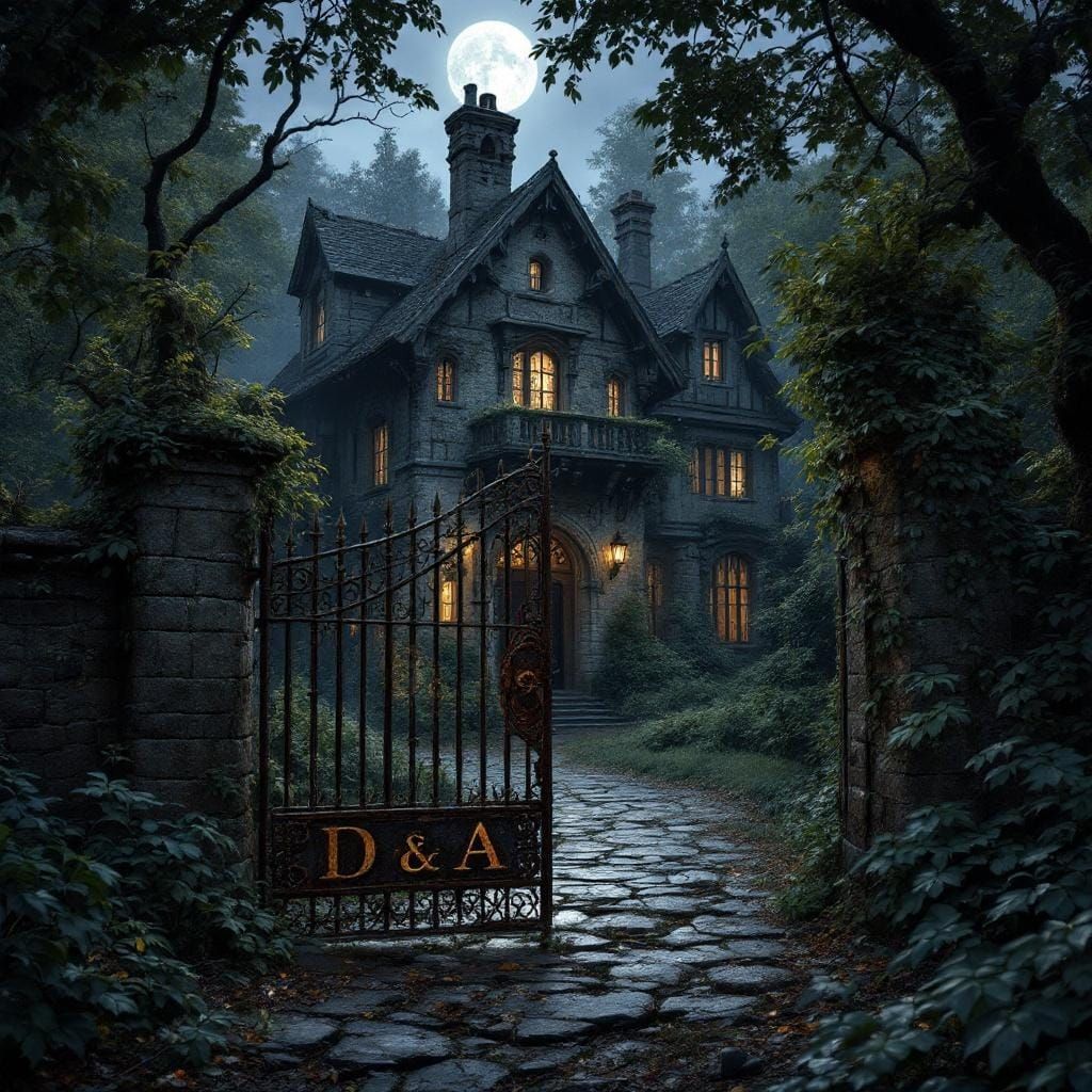 Old Manor in Dark Forest, Classical Painting Style