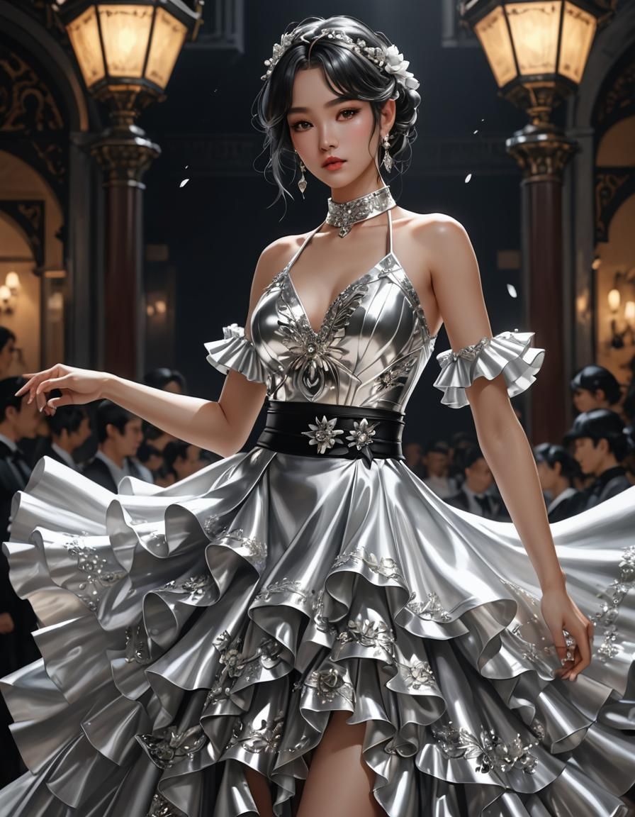 Silver Flamenco Dress in 3D Anime Art