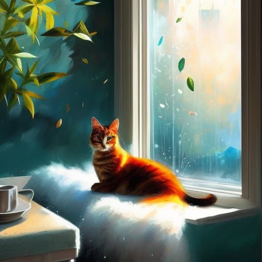 Cat in Window: Symmetrical Low Poly Fantasy Art