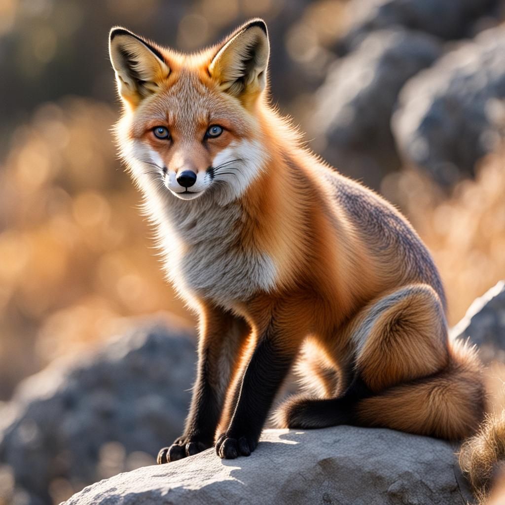 Fox on Rock: Watercolor Masterpiece in 3D