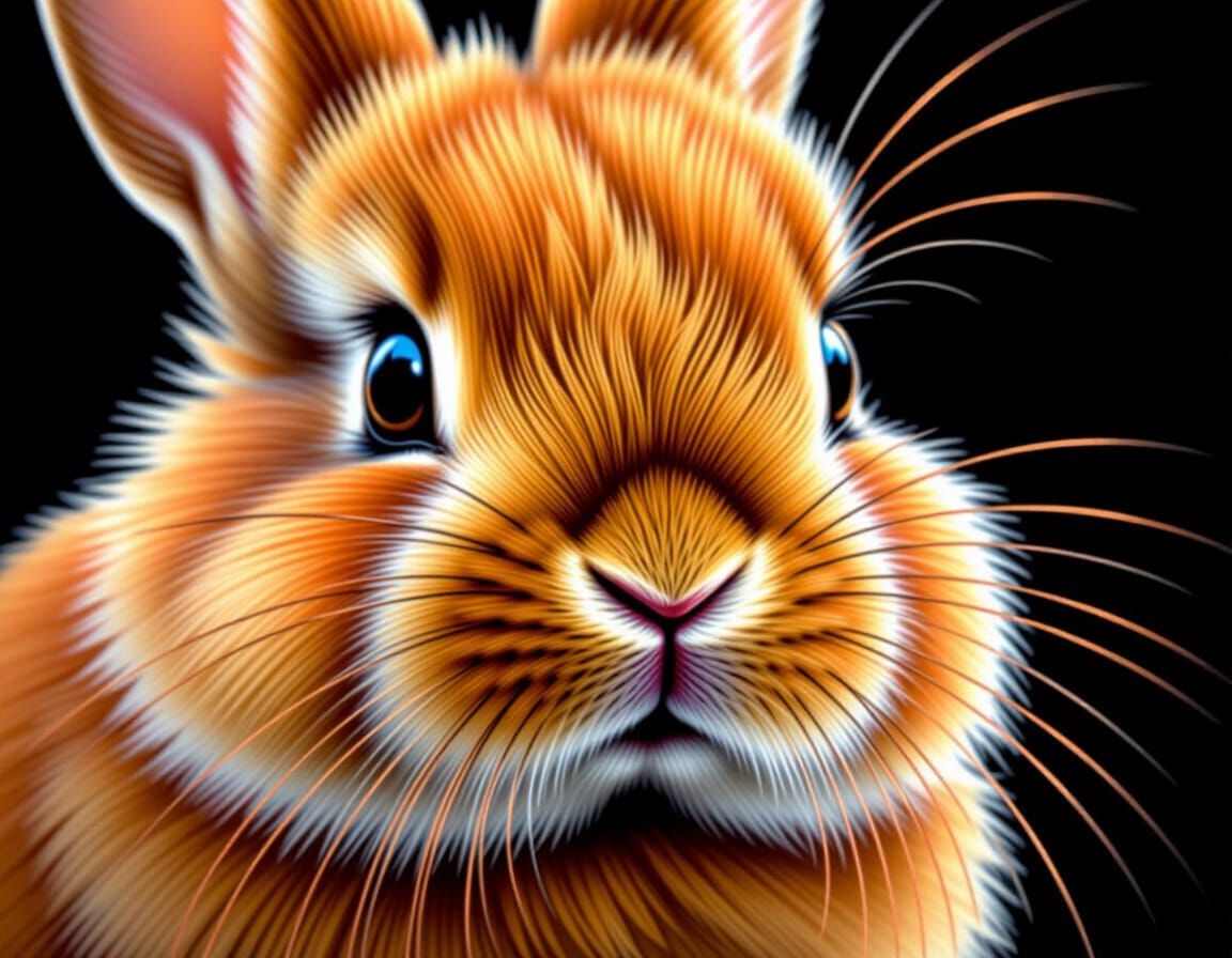 Fluffy Brown Bunny in Scratch Art Style