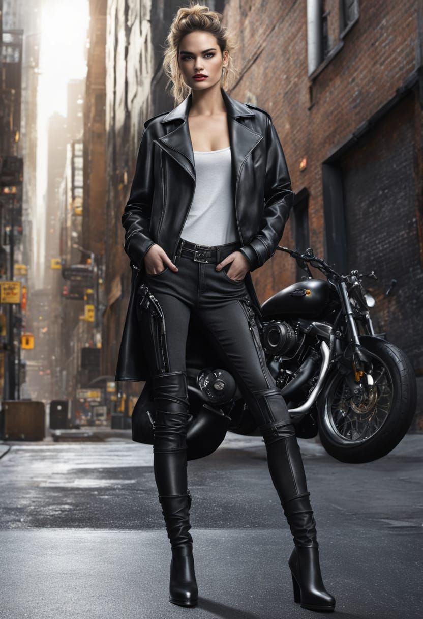 Surreal Cyberpunk Rockstar Model with Dark Hair and Leather ...