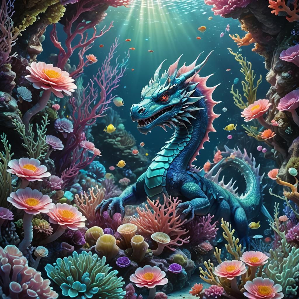 Blue Dragon in Underwater Fantasy World