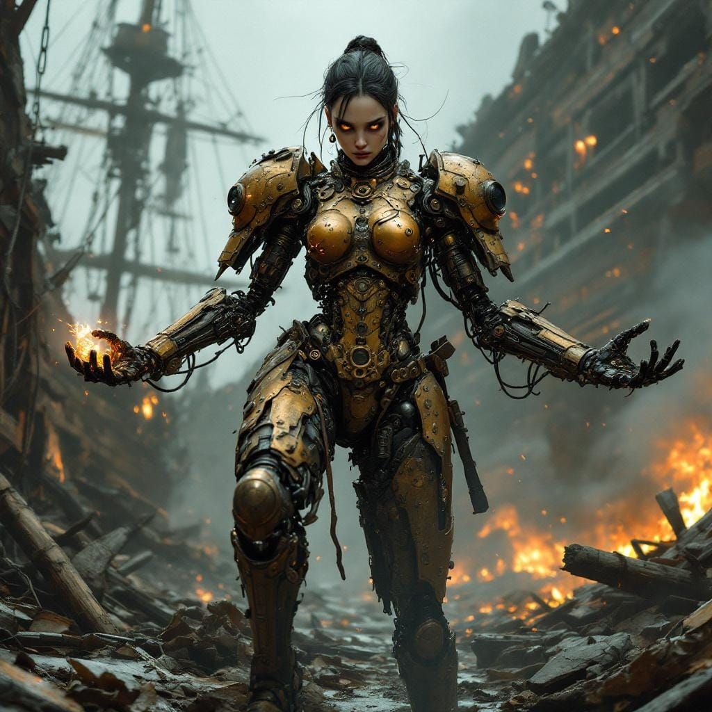 Steampunk Android Artificer in Wreckage