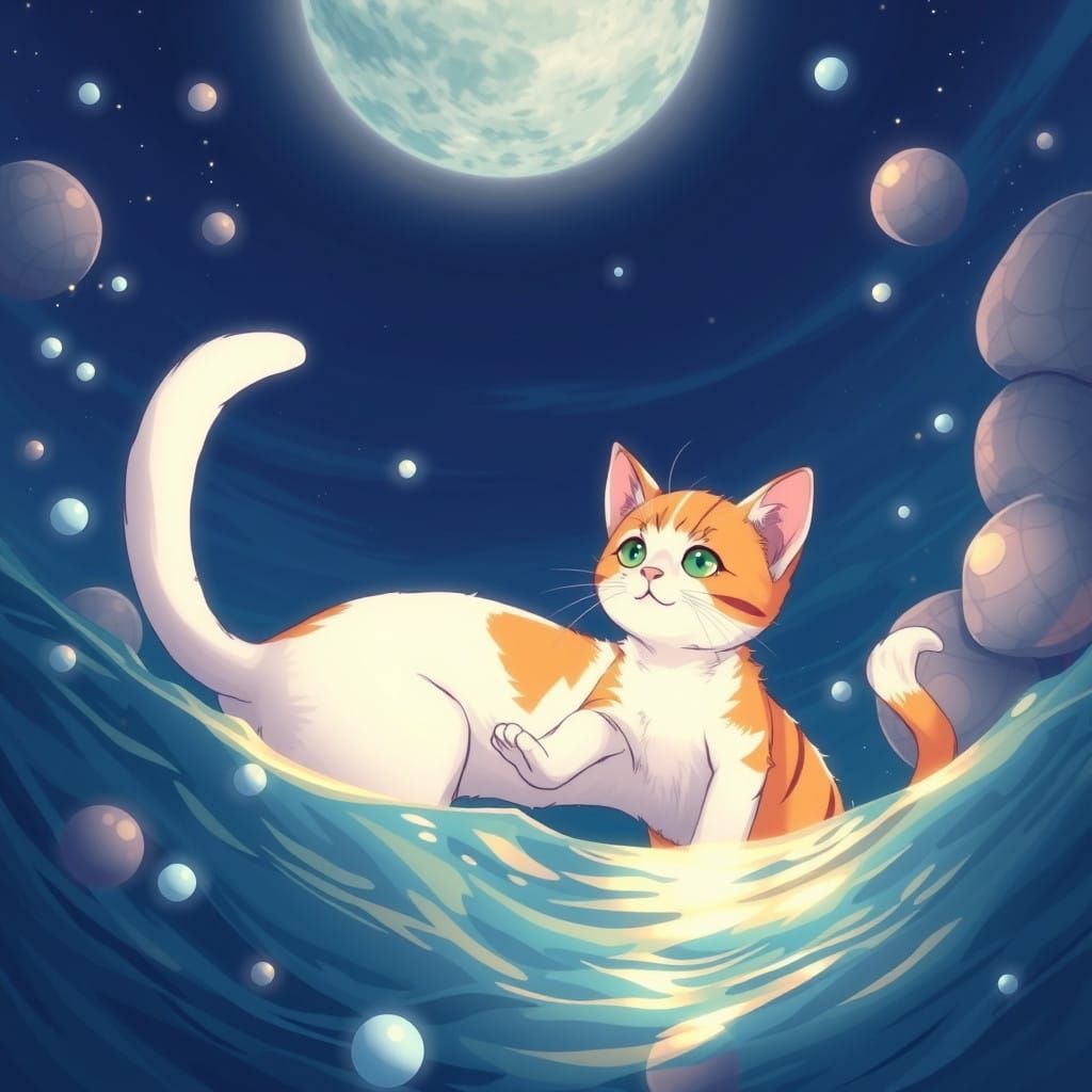 Cinematic Cat and Kitten Scene in Anime Style