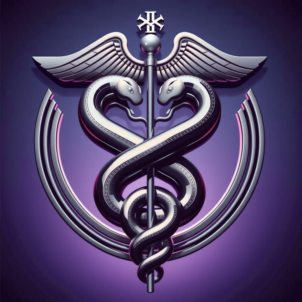 Symmetrical Chrome Snake Logo in Vector Graphics Style