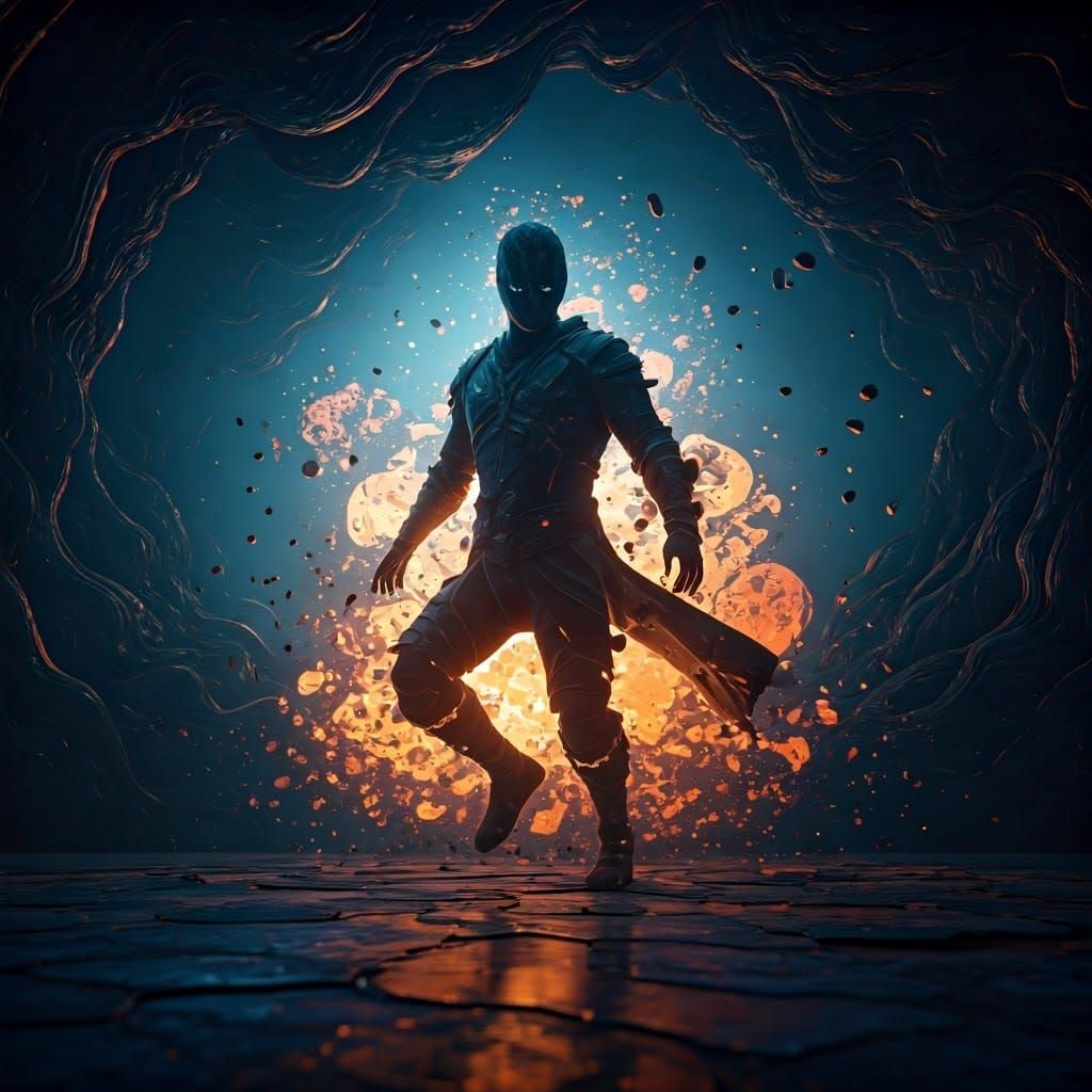 Exploding Figure in Fantasy Concept Art Style