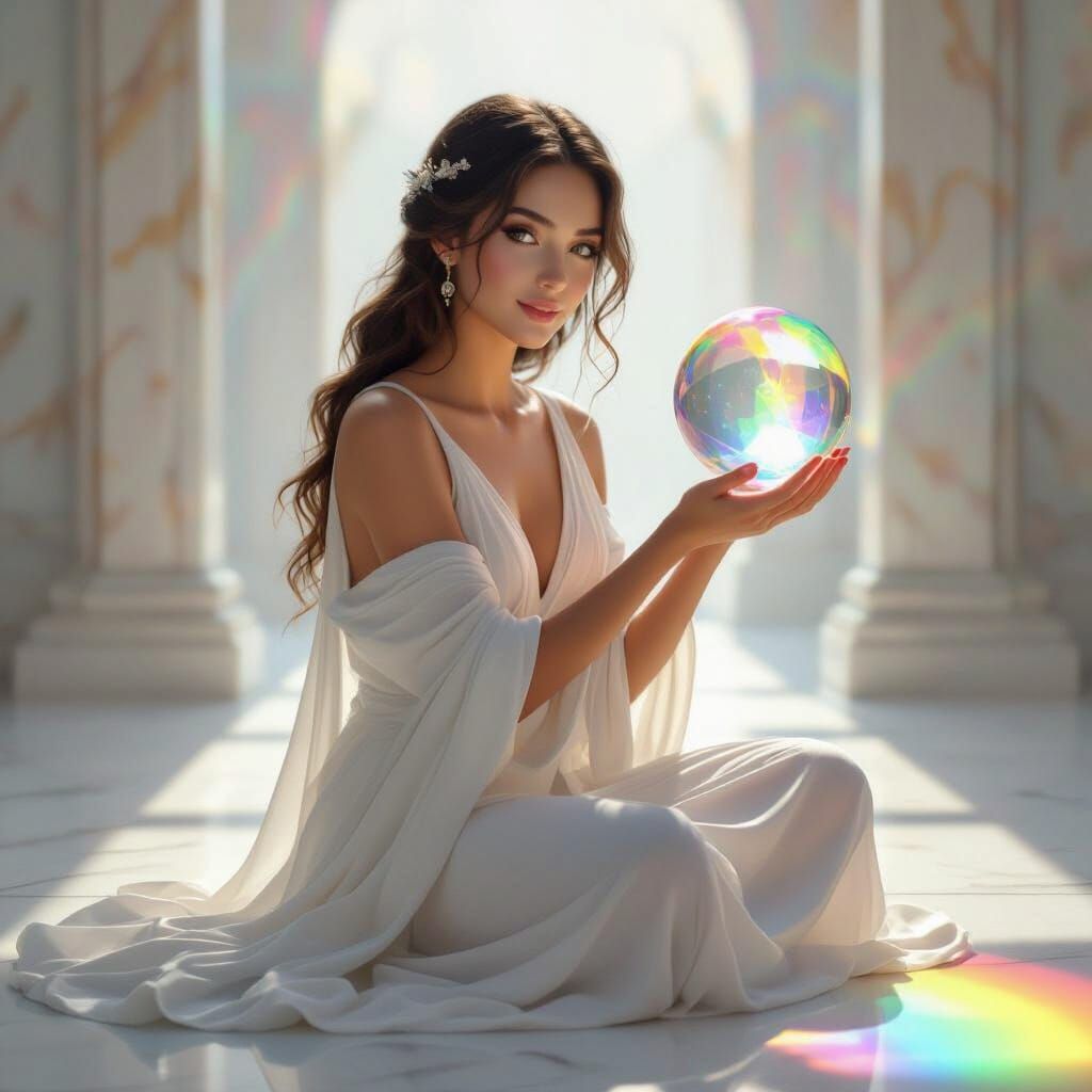 Aphrodite with Rainbow Prism in Digital Art Style