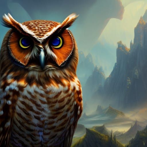 Detailed Owl Matte Painting in Fantasy Style