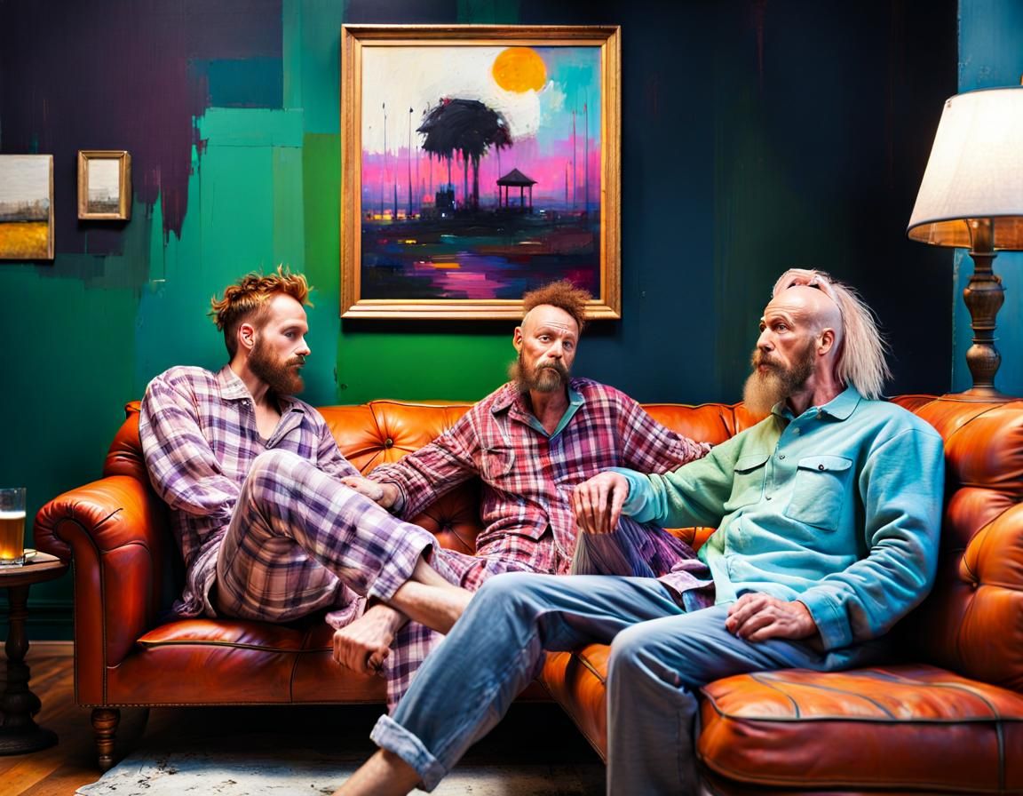 Superman and Thor in Plaid Pajamas, Photorealistic Art