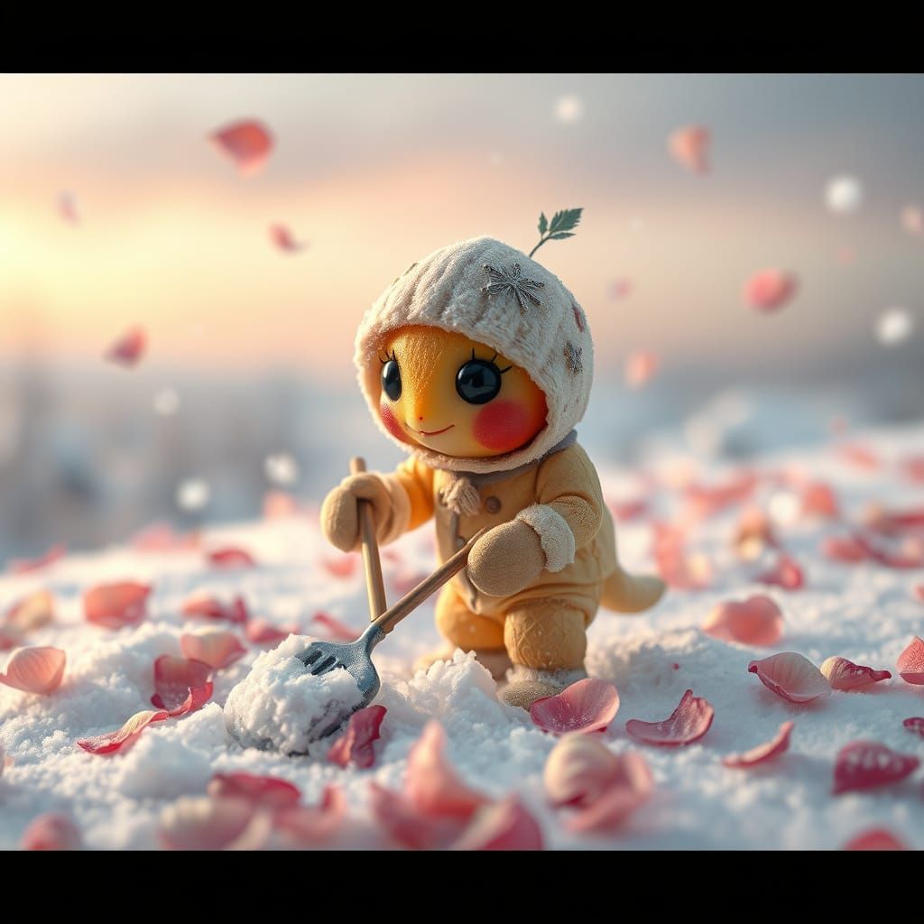 Whimsical Fruit Creature in Winter Wonderland