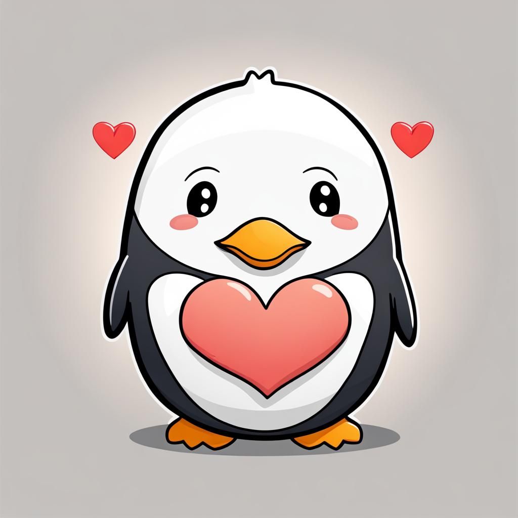 Chubby Penguin in Chibi Art Style with Heart
