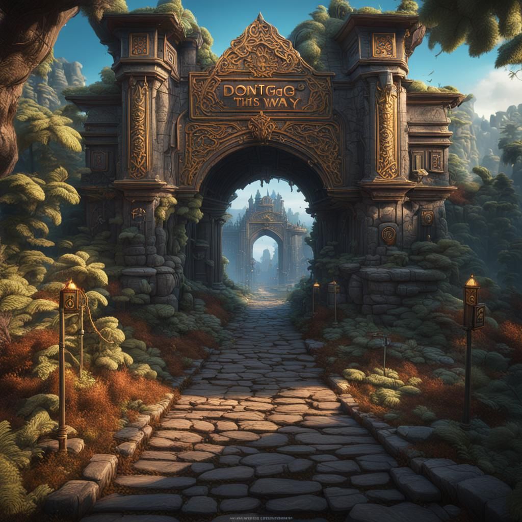 Sign Warning "Don't Go This Way" in Detailed Painting