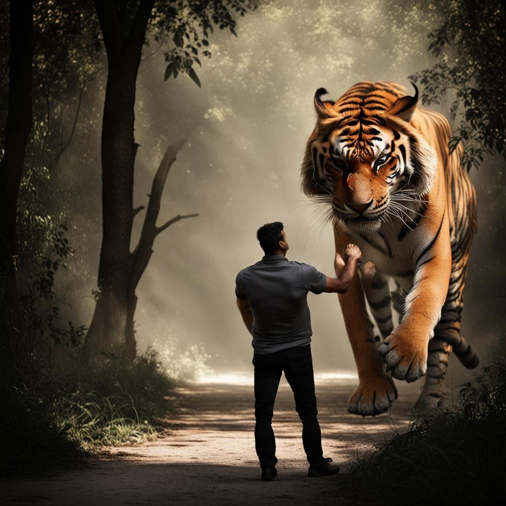 Mystical Man-Tiger Fusion in Jungle Scene