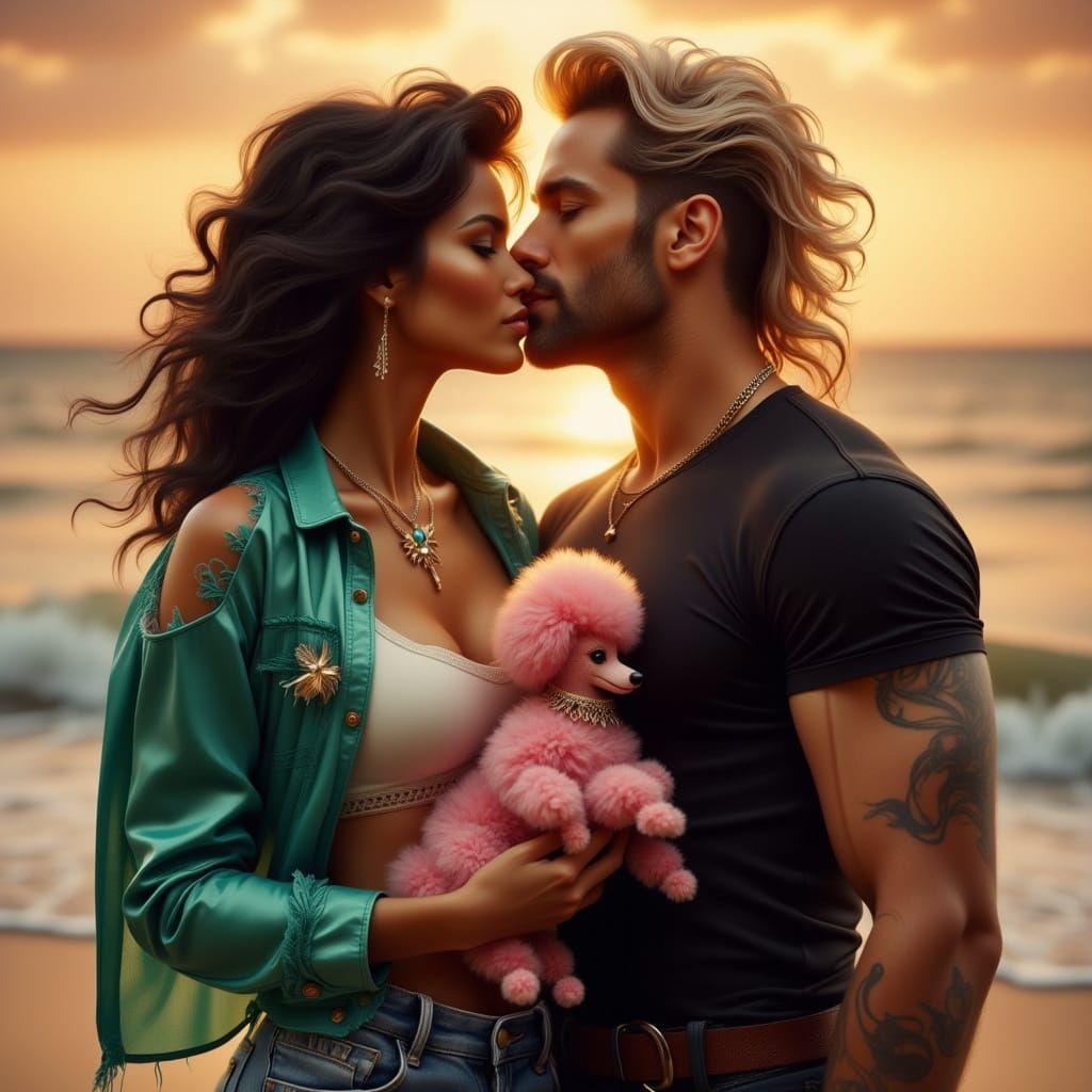 Romantic Seaside Embrace at Sunrise: Cinematic Film Still