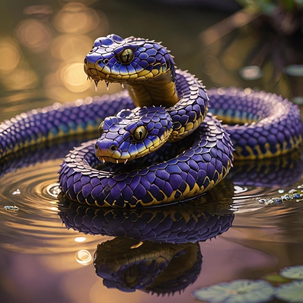 Three-Headed Serpent Glides Across Still Waters