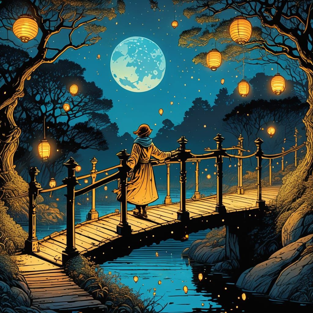 Dreamlike Forest Scene with Luminous Lanterns and Whimsical ...