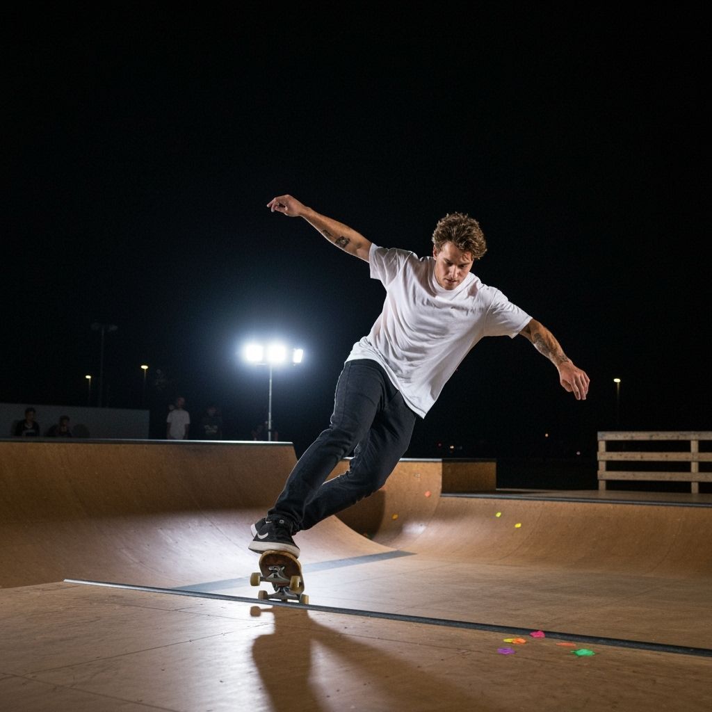 Skateboarder Does a Trick on Graffiti Skate Park