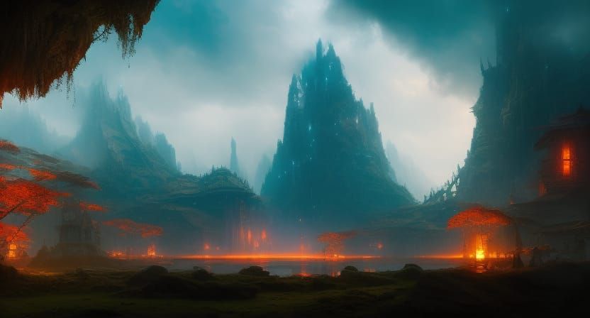 Gigantic Tropical Cave with Mystical Red Light